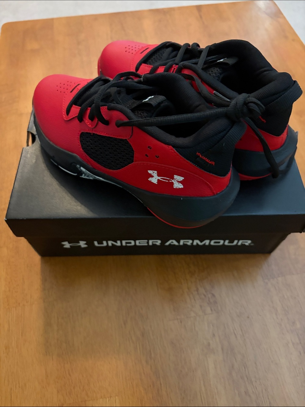Under Armour Red and Black Kids' High-Top Sneakers